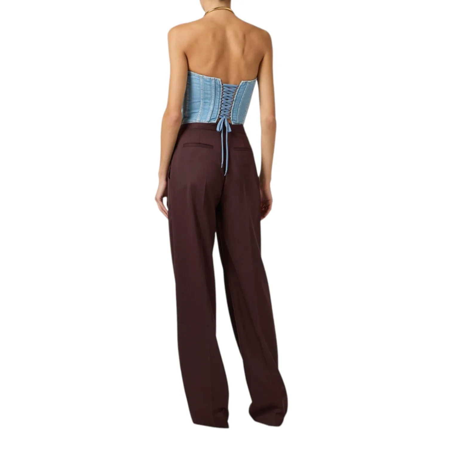 Top donna bustier in denim con lacci criss-cross