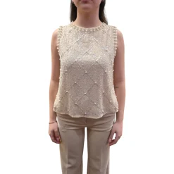 Top donna con strass e perline