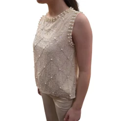 Top donna con strass e perline