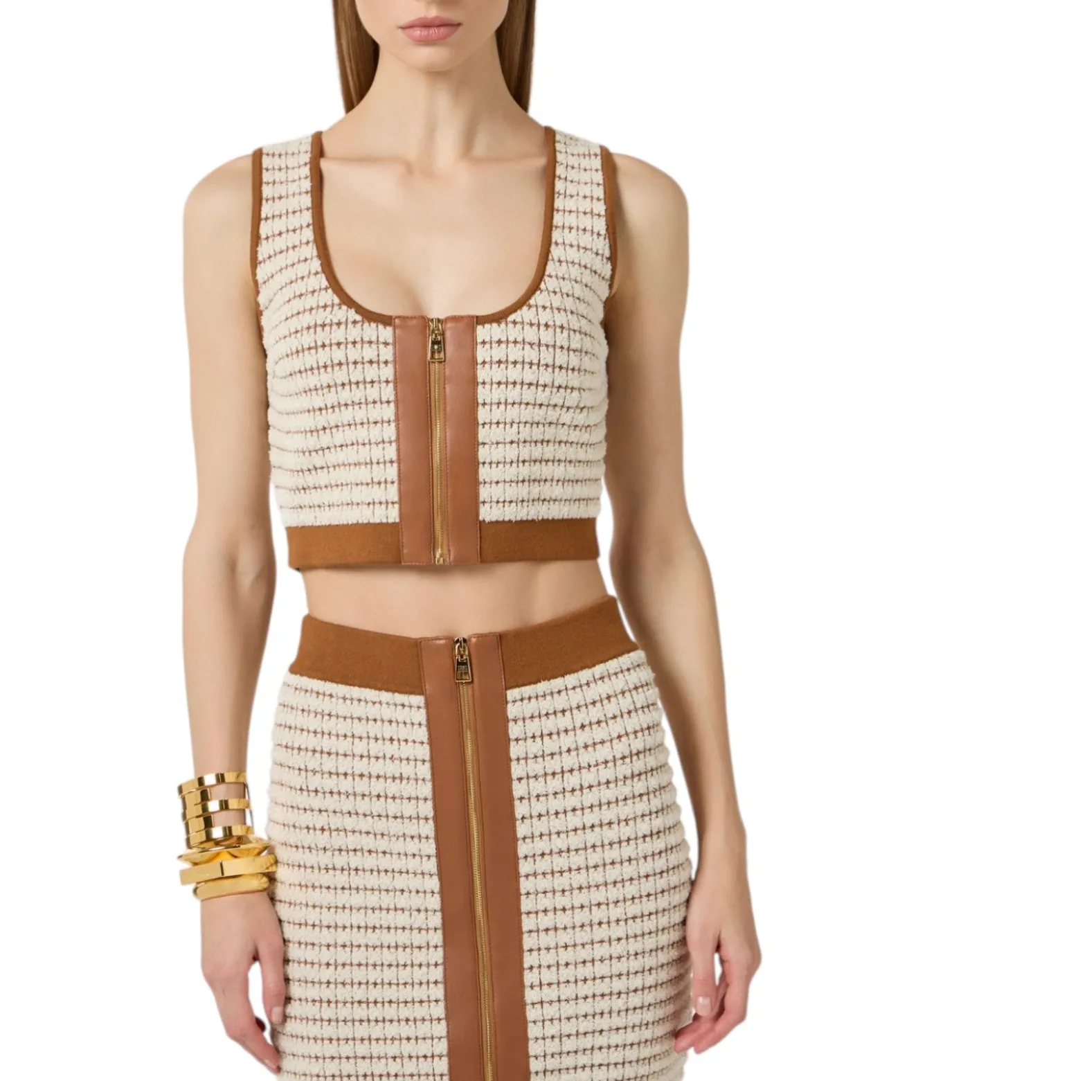 Top donna in ciniglia con punto waffle