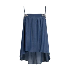 Top donna in denim con castoni