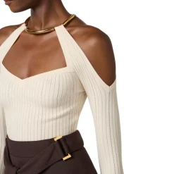 Top donna in maglia con dettaglio gioiello