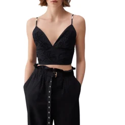 Top donna in popeline con ricamo
