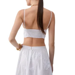Top donna in popeline con ricamo