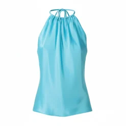 Top donna in satin con scollo all'americana