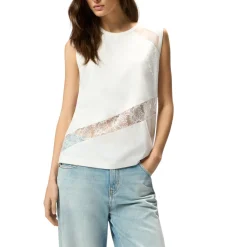 Top donna smanicato con dettagli in pizzo