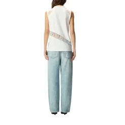 Top donna smanicato con dettagli in pizzo