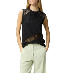 Top donna smanicato con dettagli in pizzo