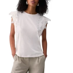 T-shirt donna con dettagli macramè