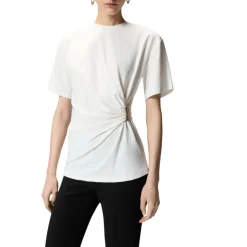 T-shirt donna con drappeggio e dettaglio dorato