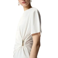 T-shirt donna con drappeggio e dettaglio dorato