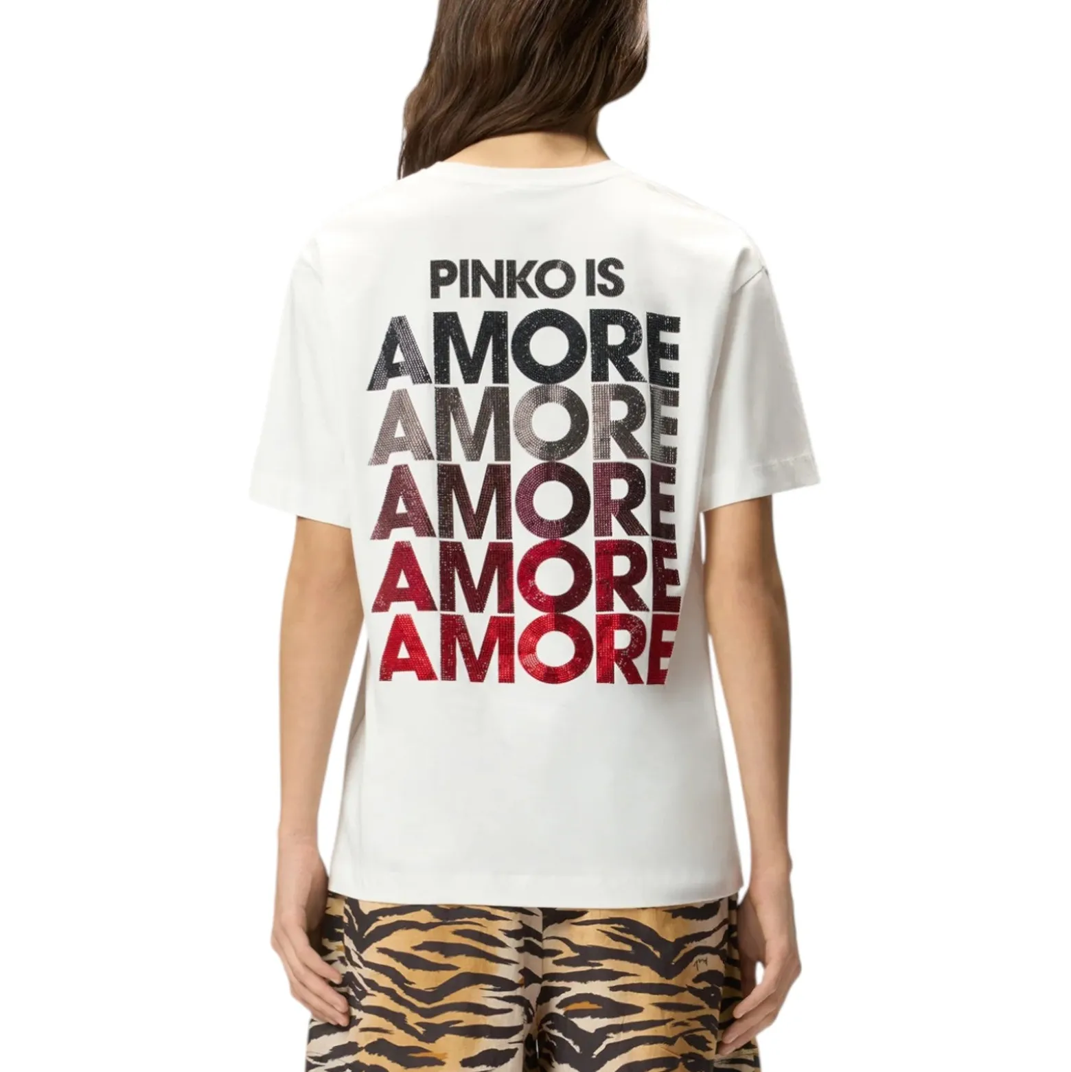 T-shirt donna con lettering Amore in strass