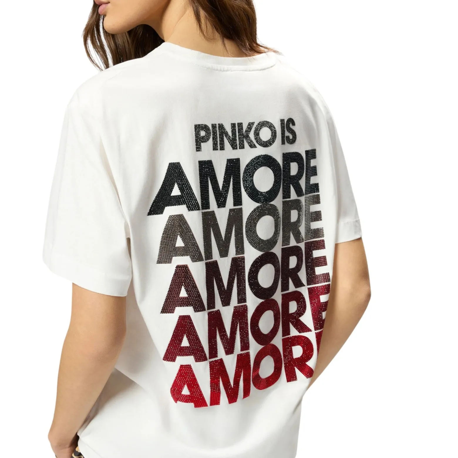 T-shirt donna con lettering Amore in strass