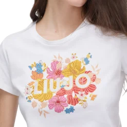 T-shirt donna con stampa e strass