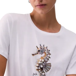 T-shirt donna con stampa e applicazioni
