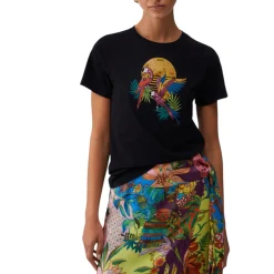 T-shirt donna con stampa e applicazioni