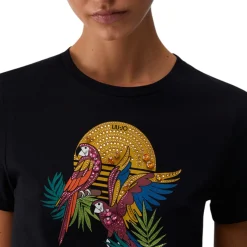 T-shirt donna con stampa e applicazioni