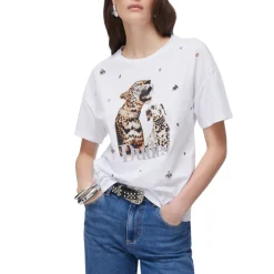 T-shirt donna con stampa e ricami gioiello