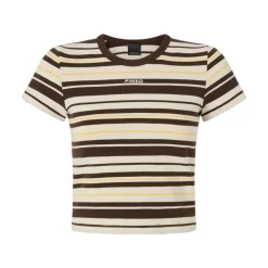 T-shirt donna cropped a righe con logo PINKO