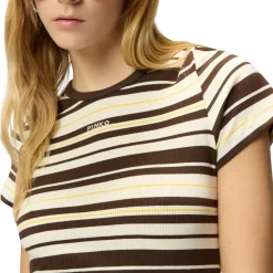 T-shirt donna cropped a righe con logo PINKO