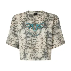 T-shirt donna cropped con stampa snake e Love Birds
