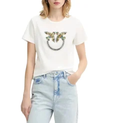 T-shirt donna in cotone con strass
