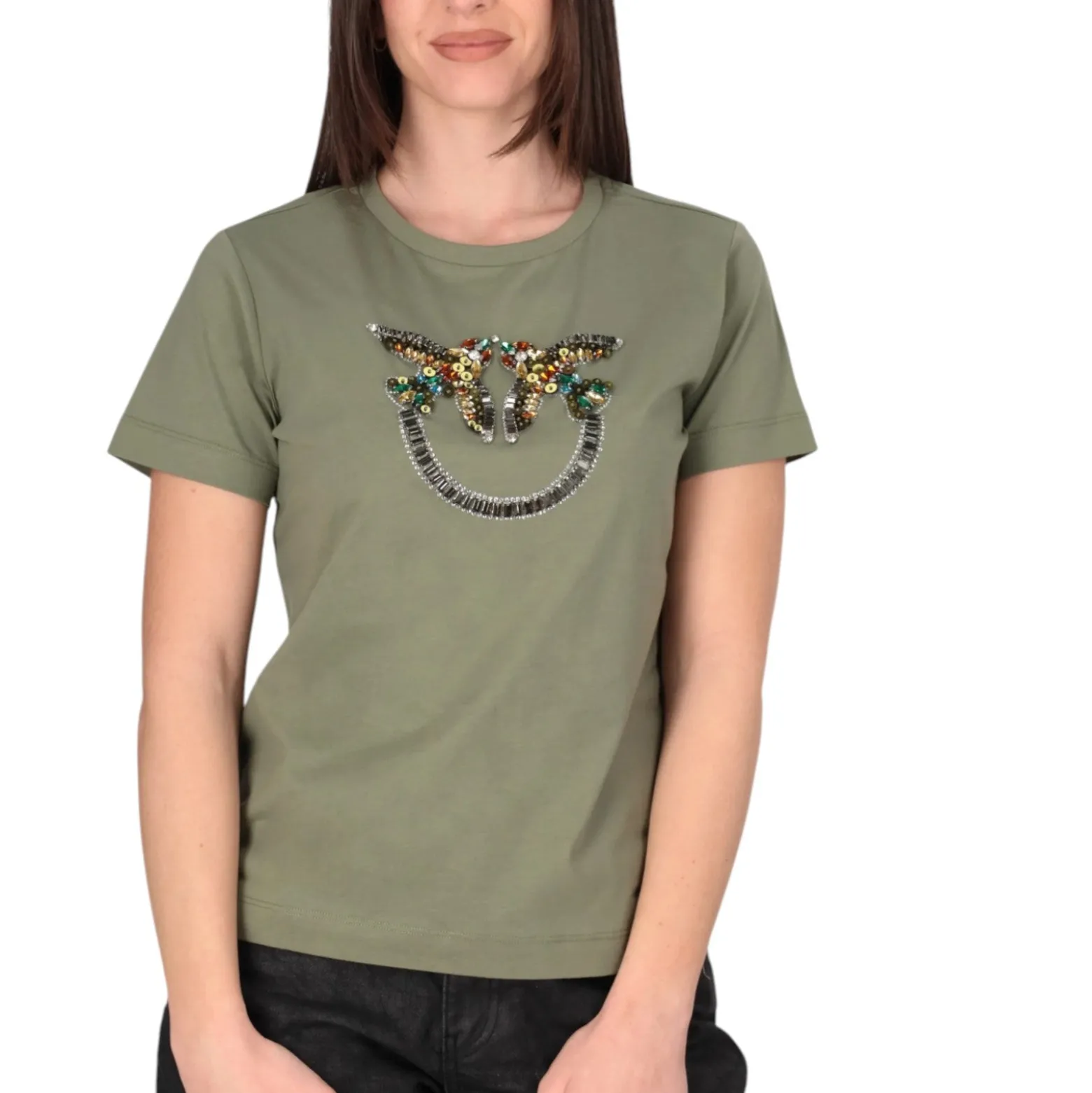 T-shirt donna in cotone con strass