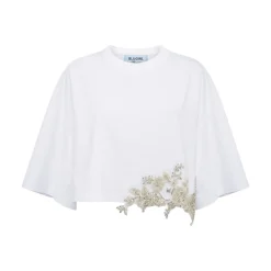 T-shirt donna in jersey con patch cristalli