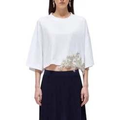 T-shirt donna in jersey con patch cristalli