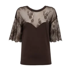 T-shirt donna in jersey con pizzo