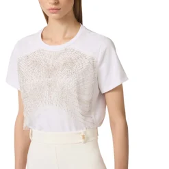 T-shirt donna in jersey con cristalli ricamati