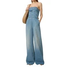 Tuta donna bustier in denim con fibbie