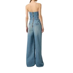 Tuta donna bustier in denim con fibbie