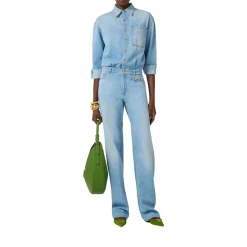 Tuta donna in denim con dettaglio lettering